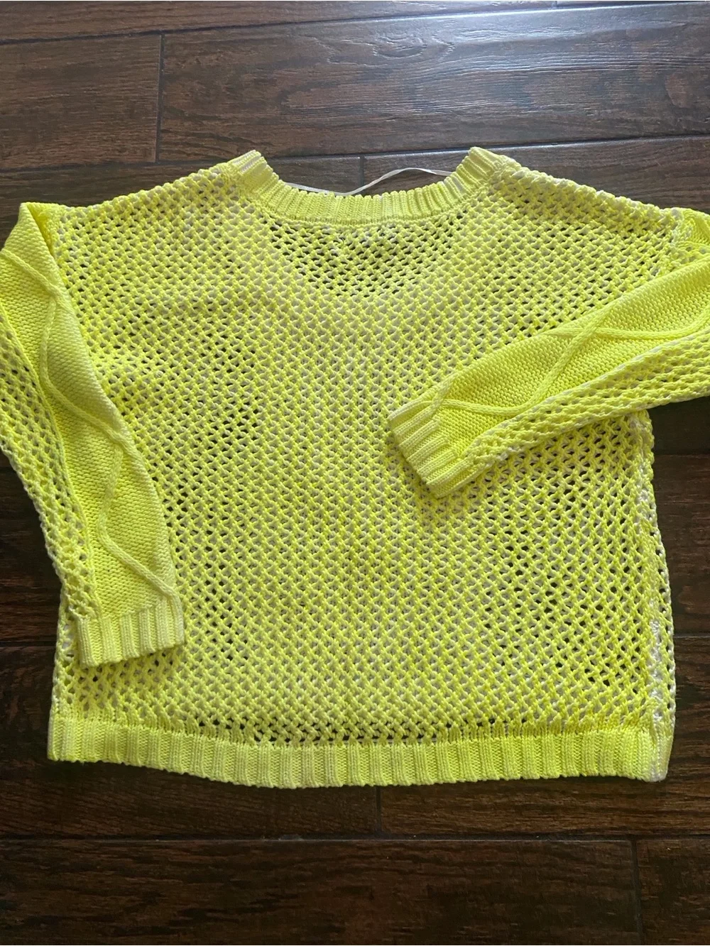 a.n.a Neon Yellow Open-Knit Cable Scoop Sweater Size L